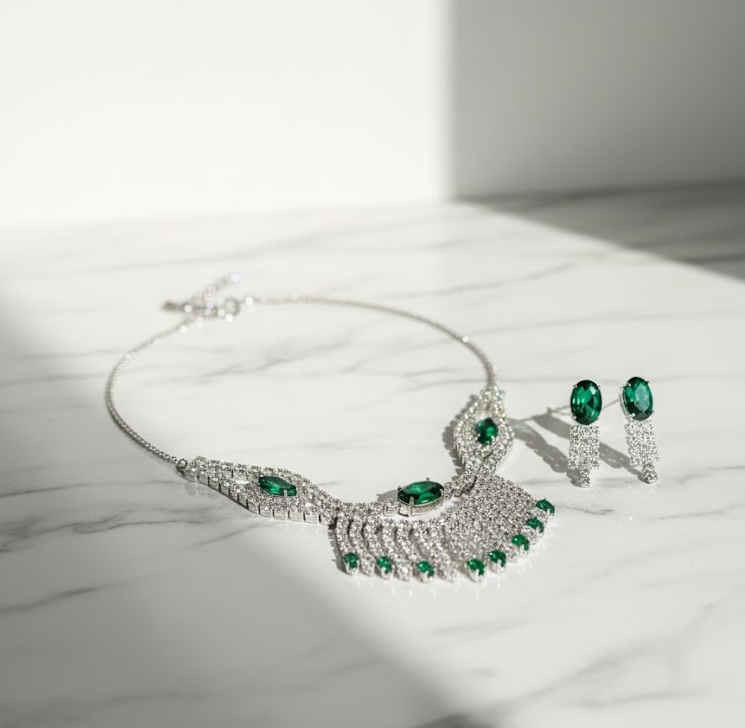 Emerald & Crystal Luxury Jewelry Set