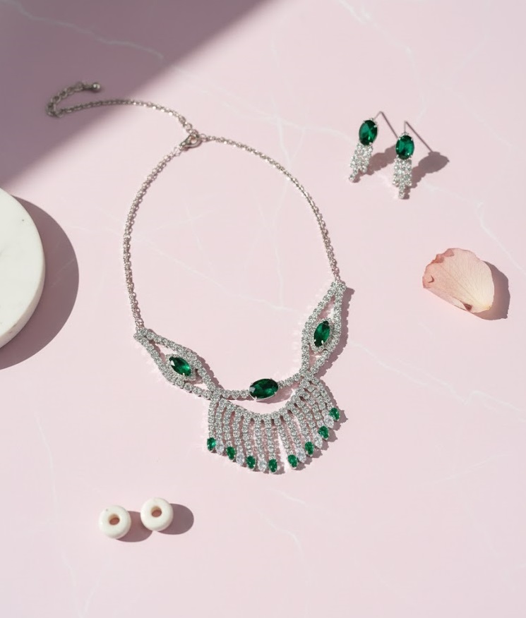 Emerald & Crystal Luxury Jewelry Set