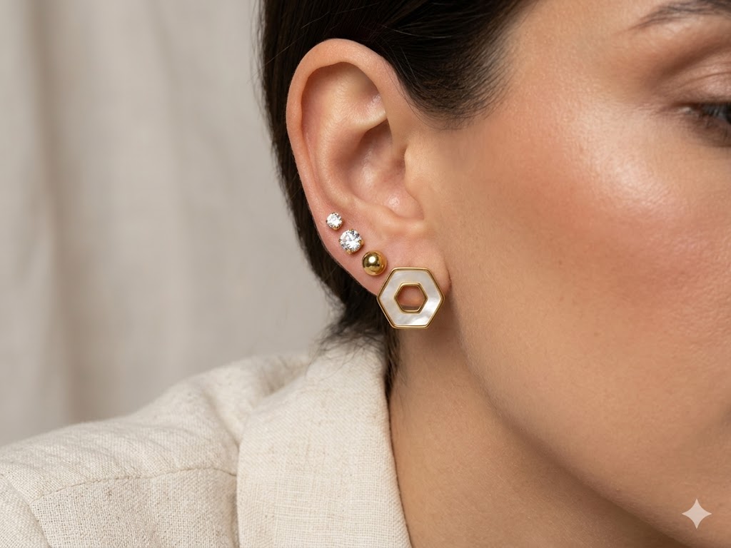 Geometric Hexagon Stud Earrings