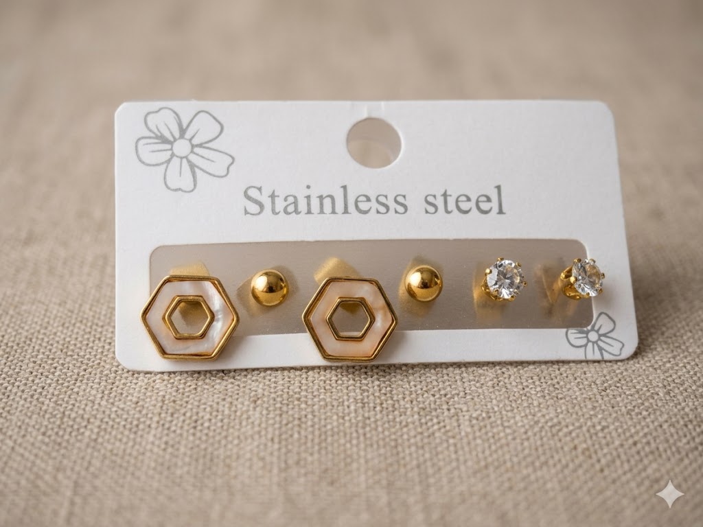 Geometric Hexagon Stud Earrings