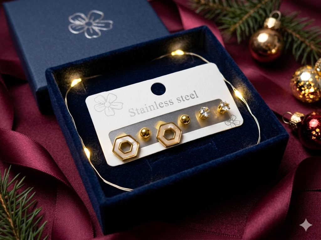 Geometric Hexagon Stud Earrings