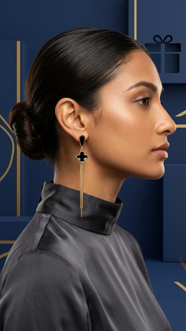 Midnight Clover Tassel Earrings