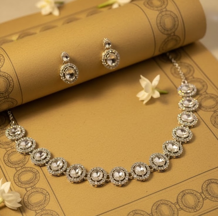 Pearl Drop EarringsEthereal Crystal Halo Necklace